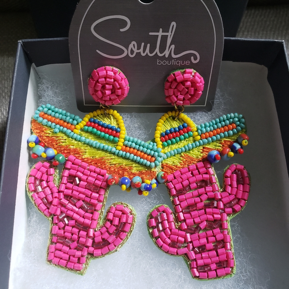 South boutique cactus beaded statement earrings
